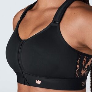 SHEFIT Luxe 3 Black Sports Bra with Zipper.